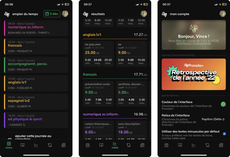capture decran de linterface de pronote