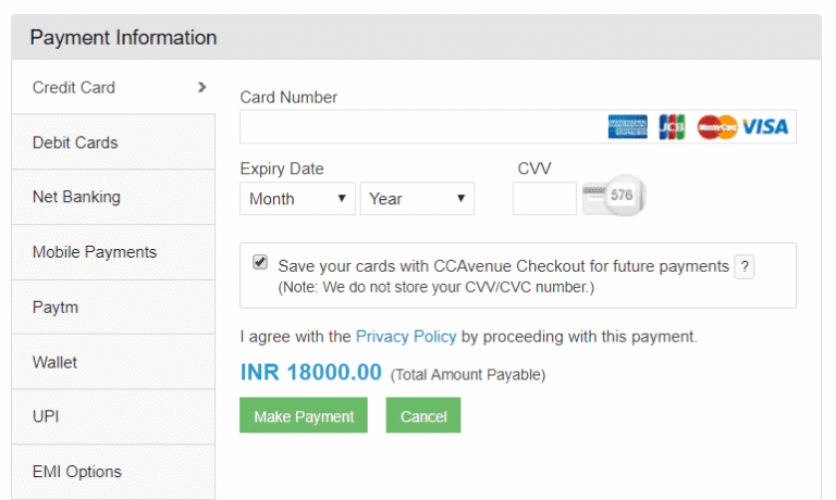 carte bancaire avec options de paiement