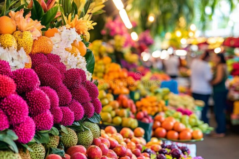 fruits colores dans un marche anime