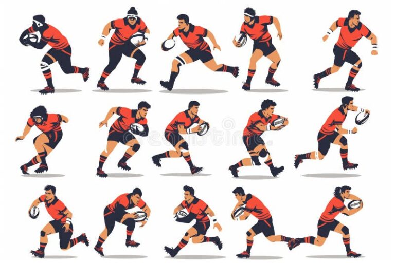 joueurs de rugby en pleine action dynamique