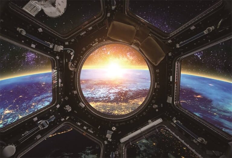 un vaisseau spatial sur fond de galaxie