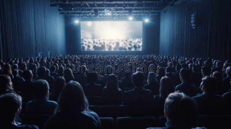 une foule enthousiaste devant le cinema