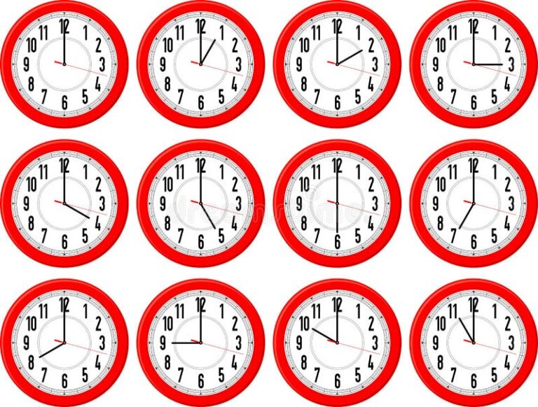 Combien de temps dure une journée d'appel en France 68 une horloge affichant differentes heures