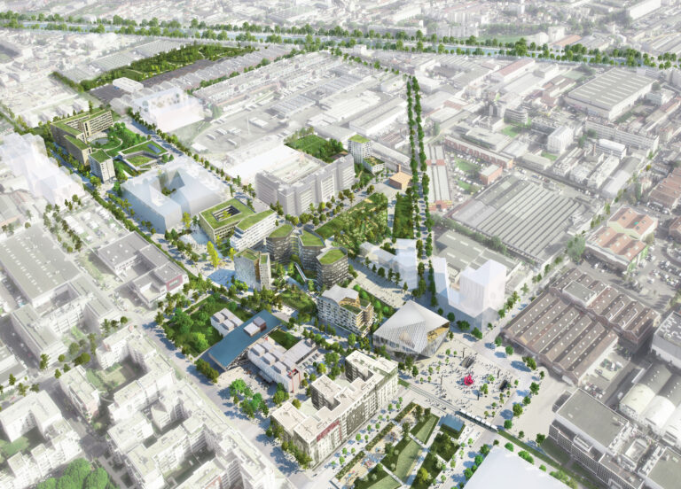 Que trouve-t-on dans le bâtiment de recherche sud du campus Condorcet 59 vue aerienne du campus condorcet